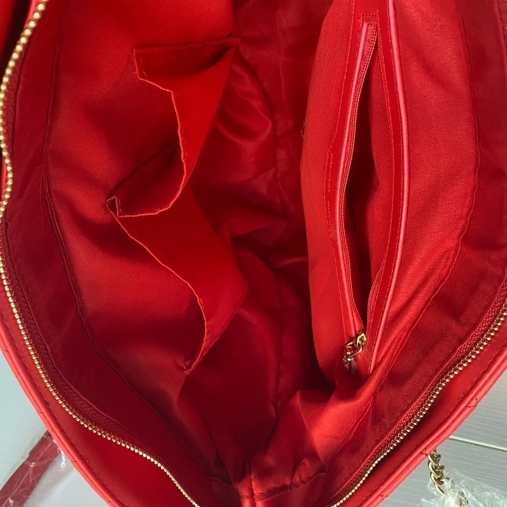 Badgley Mischka Red Quilted Chain Strap Tote Bag O/S